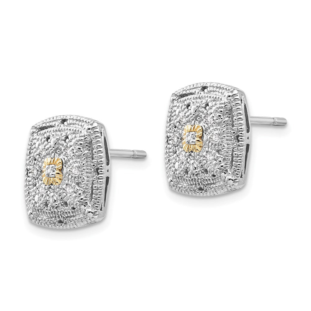 14K/Silver Two Tone Shey Couture Sterling Silver Rhodium Plated With 14K Accent Diamond Post Earrings