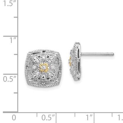 14K/Silver Two Tone Shey Couture Sterling Silver Rhodium Plated With 14K Accent Diamond Post Earrings