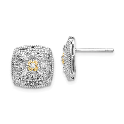 14K/Silver Two Tone Shey Couture Sterling Silver Rhodium Plated With 14K Accent Diamond Post Earrings