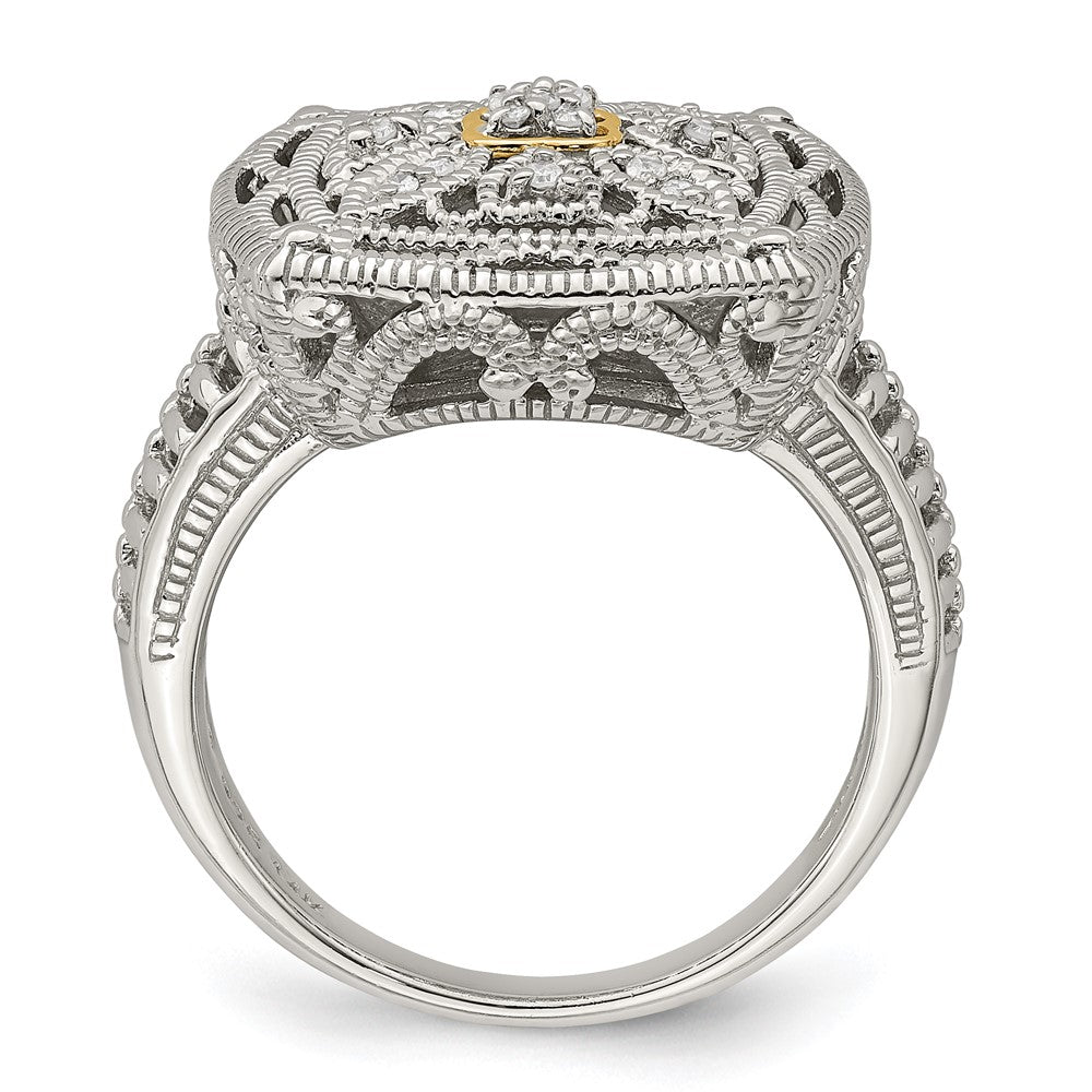 14K/Silver Two Tone Shey Couture Sterling Silver Rhodium Plated With 14K Accent Diamond Ring