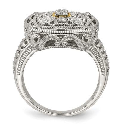 14K/Silver Two Tone Shey Couture Sterling Silver Rhodium Plated With 14K Accent Diamond Ring