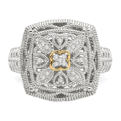 14K/Silver Two Tone Shey Couture Sterling Silver Rhodium Plated With 14K Accent Diamond Ring