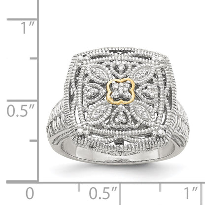 14K/Silver Two Tone Shey Couture Sterling Silver Rhodium Plated With 14K Accent Diamond Ring
