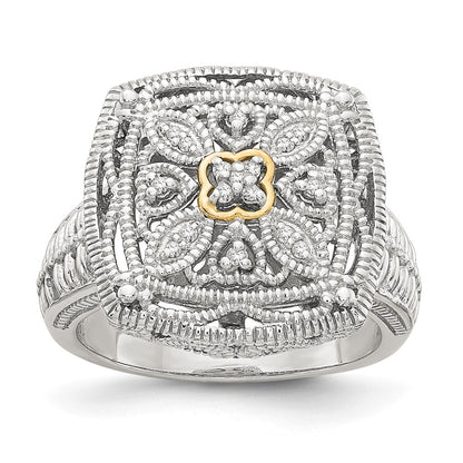 14K/Silver Two Tone Shey Couture Sterling Silver Rhodium Plated With 14K Accent Diamond Ring
