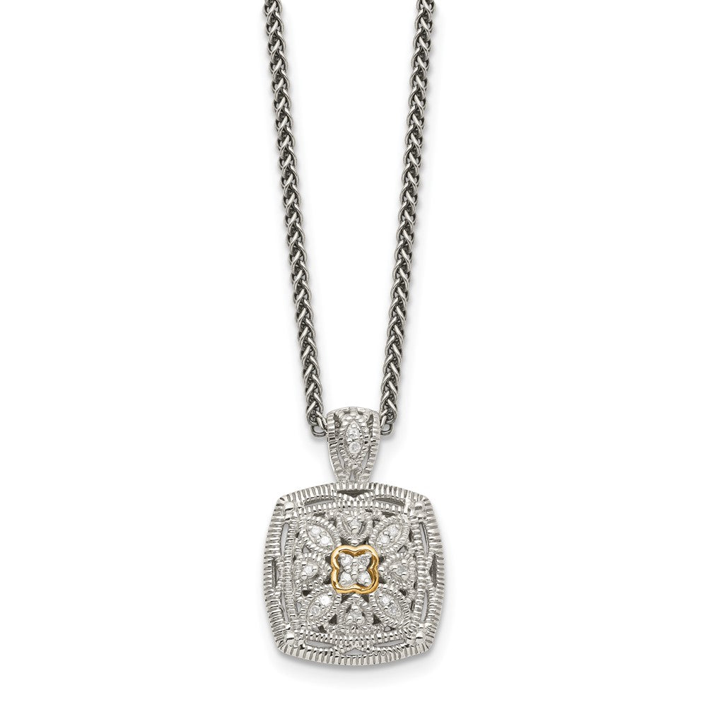 14K/Silver Two Tone Shey Couture Sterling Silver Antiqued With 14K Accent 18 Inch Diamond Vintage Necklace