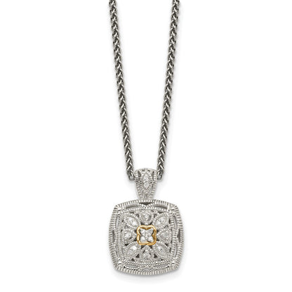 14K/Silver Two Tone Shey Couture Sterling Silver Antiqued With 14K Accent 18 Inch Diamond Vintage Necklace