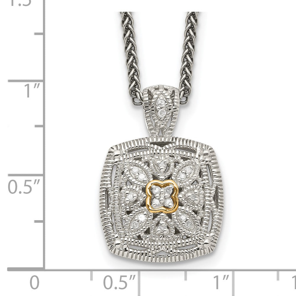 14K/Silver Two Tone Shey Couture Sterling Silver Antiqued With 14K Accent 18 Inch Diamond Vintage Necklace