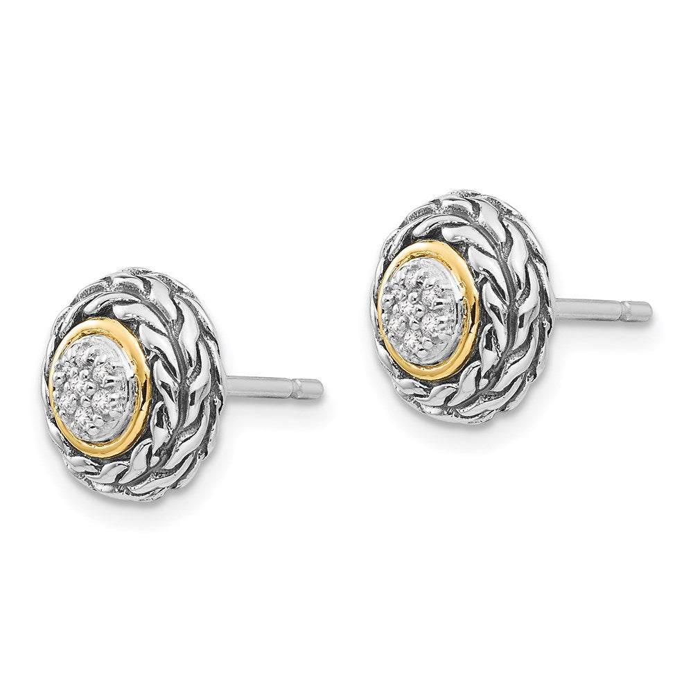 14K/Silver Two Tone Shey Couture Sterling Silver Antiqued With 14K Accent Diamond Post Earrings