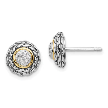 14K/Silver Two Tone Shey Couture Sterling Silver Antiqued With 14K Accent Diamond Post Earrings