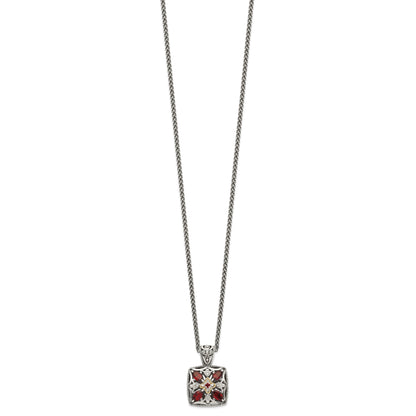 14K/Silver Two Tone Shey Couture Sterling Silver With 14K Accent 18 Inch Antiqued Diamond And Marquise Garnet Necklace
