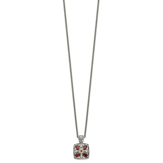 14K/Silver Two Tone Shey Couture Sterling Silver With 14K Accent 18 Inch Antiqued Diamond And Marquise Garnet Necklace