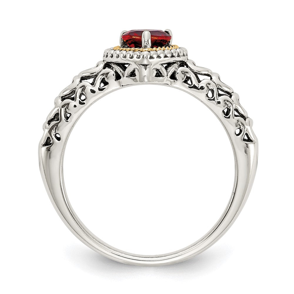 14K/Silver Two Tone Shey Couture Sterling Silver With 14K Accent Antiqued Heart Garnet Ring