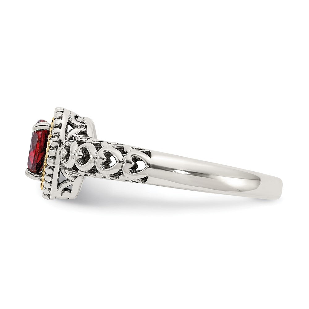 14K/Silver Two Tone Shey Couture Sterling Silver With 14K Accent Antiqued Heart Garnet Ring