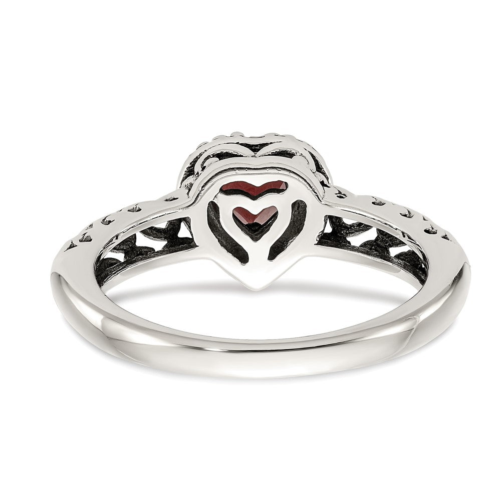 14K/Silver Two Tone Shey Couture Sterling Silver With 14K Accent Antiqued Heart Garnet Ring