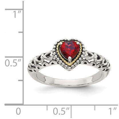 14K/Silver Two Tone Shey Couture Sterling Silver With 14K Accent Antiqued Heart Garnet Ring