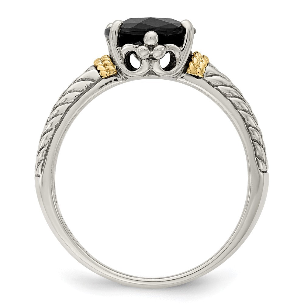 14K/Silver Two Tone Shey Couture Sterling Silver With 14K Accent Antiqued Oval Garnet Ring