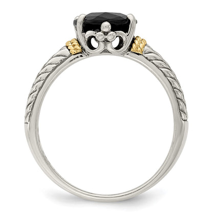 14K/Silver Two Tone Shey Couture Sterling Silver With 14K Accent Antiqued Oval Garnet Ring