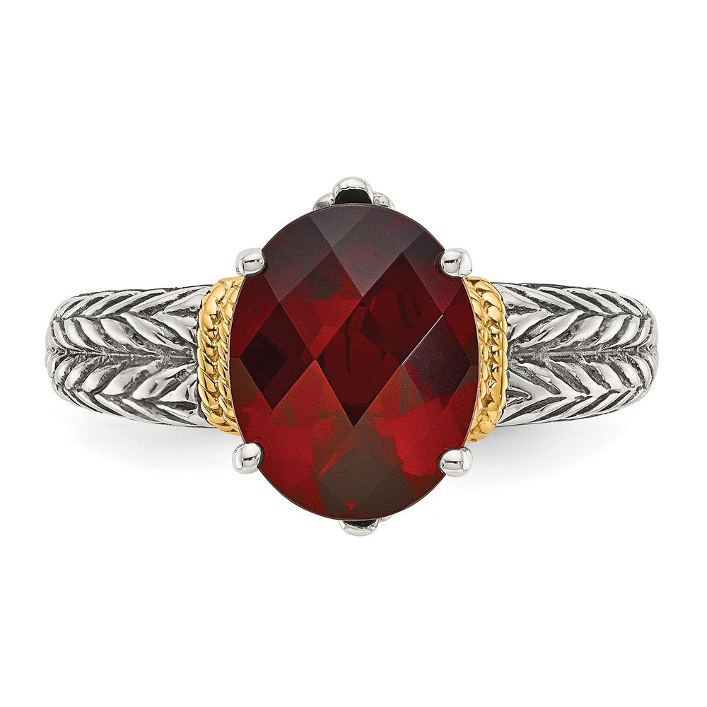 14K/Silver Two Tone Shey Couture Sterling Silver With 14K Accent Antiqued Oval Garnet Ring