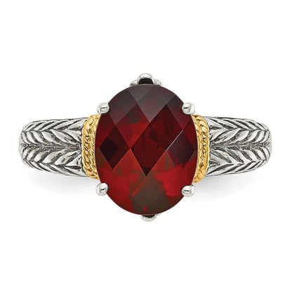 14K/Silver Two Tone Shey Couture Sterling Silver With 14K Accent Antiqued Oval Garnet Ring