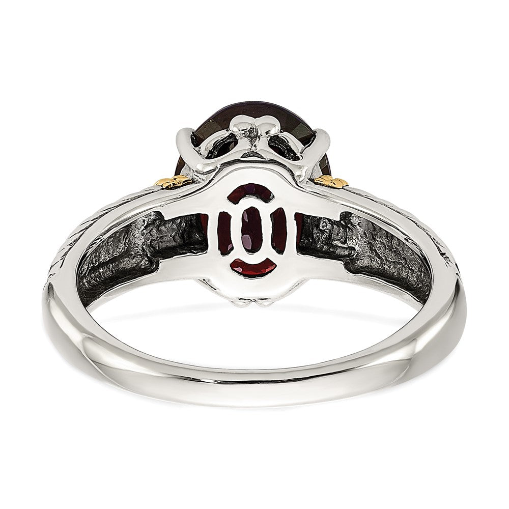 14K/Silver Two Tone Shey Couture Sterling Silver With 14K Accent Antiqued Oval Garnet Ring