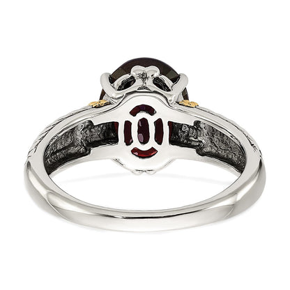 14K/Silver Two Tone Shey Couture Sterling Silver With 14K Accent Antiqued Oval Garnet Ring