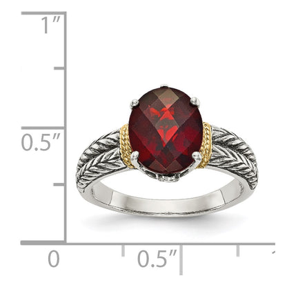 14K/Silver Two Tone Shey Couture Sterling Silver With 14K Accent Antiqued Oval Garnet Ring