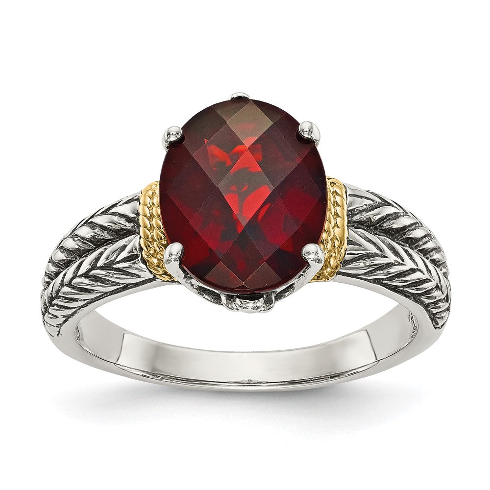 14K/Silver Two Tone Shey Couture Sterling Silver With 14K Accent Antiqued Oval Garnet Ring