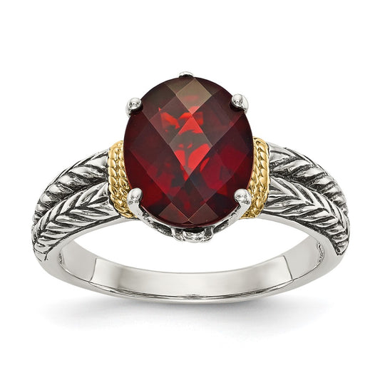 14K/Silver Two Tone Shey Couture Sterling Silver With 14K Accent Antiqued Oval Garnet Ring