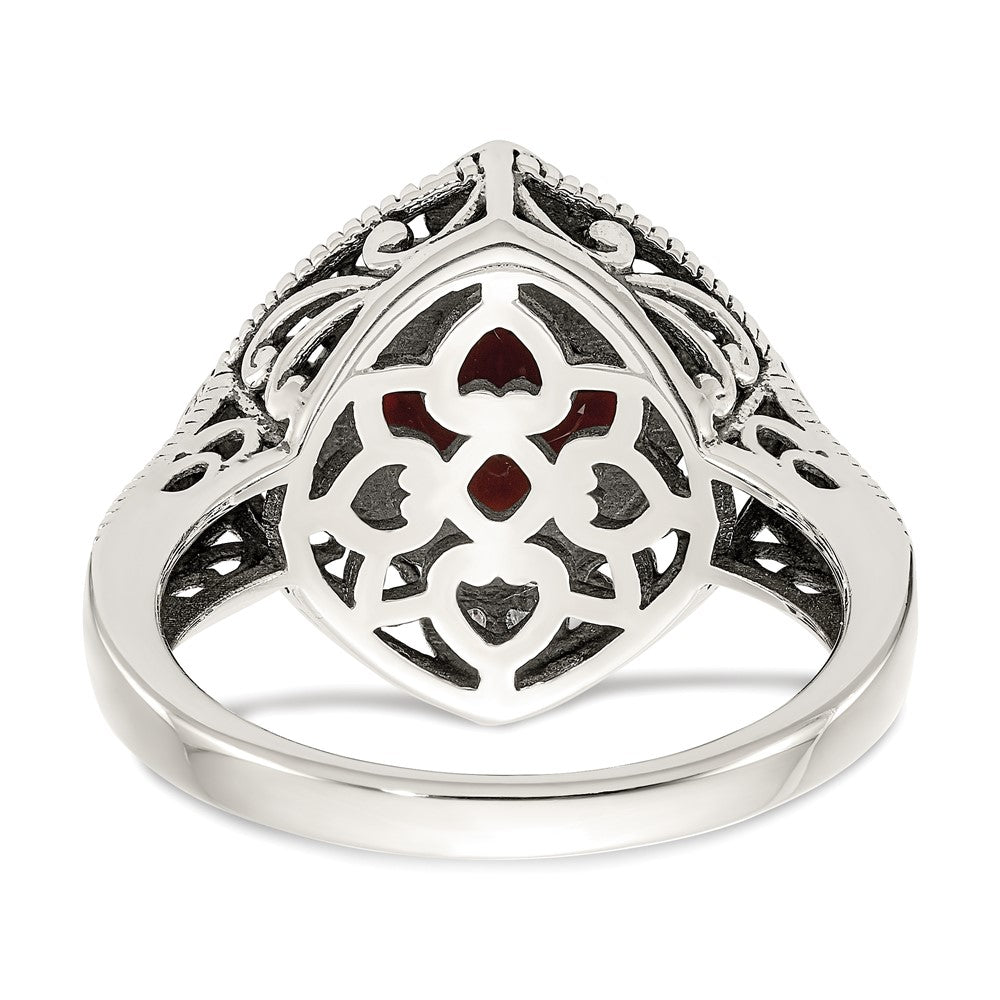 14K/Silver Two Tone Shey Couture Sterling Silver With 14K Accent Antiqued Diamond And Checkerboard Cushion Garnet Ring