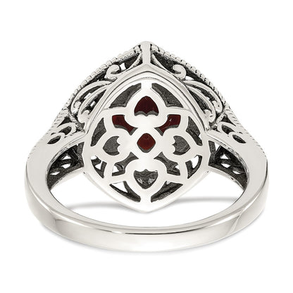 14K/Silver Two Tone Shey Couture Sterling Silver With 14K Accent Antiqued Diamond And Checkerboard Cushion Garnet Ring