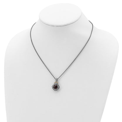 14K/Silver Two Tone Shey Couture Sterling Silver With 14K Accent 18 Inch Antiqued Diamond And Cushion Checkerboard Garnet Necklace