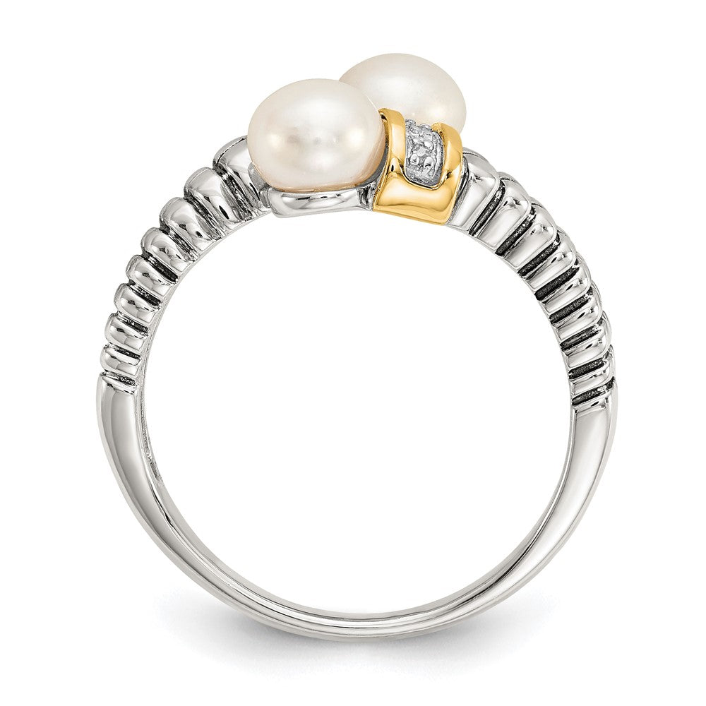 14K/Silver Two Tone Shey Couture Sterling Silver With 14K Accent Antiqued 5.5 6mm Freshwater Cultured Pearl And Diamond By Pass Ring
