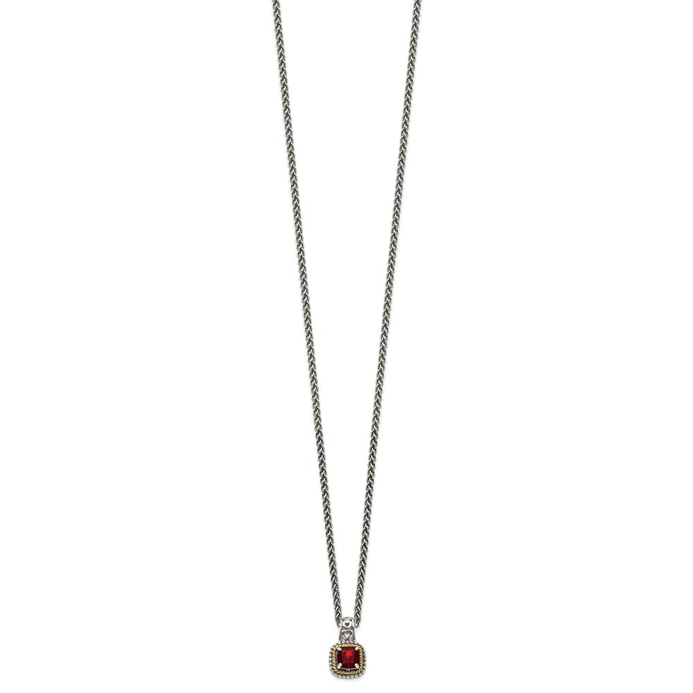 14K/Silver Two Tone Shey Couture Sterling Silver With 14K Accent 18 Inch Antiqued Cushion Garnet Necklace