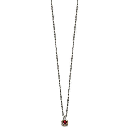 14K/Silver Two Tone Shey Couture Sterling Silver With 14K Accent 18 Inch Antiqued Cushion Garnet Necklace