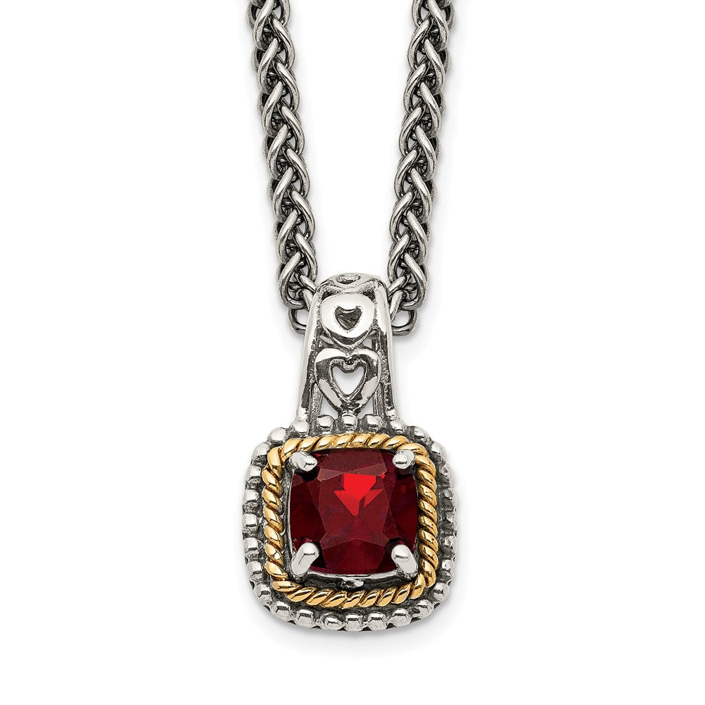 14K/Silver Two Tone Shey Couture Sterling Silver With 14K Accent 18 Inch Antiqued Cushion Garnet Necklace