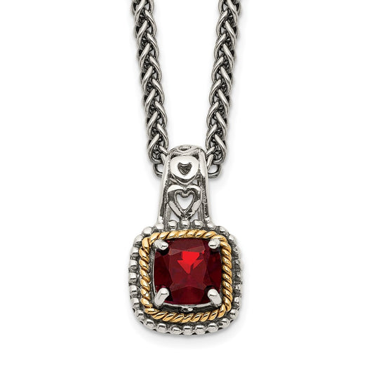 14K/Silver Two Tone Shey Couture Sterling Silver With 14K Accent 18 Inch Antiqued Cushion Garnet Necklace