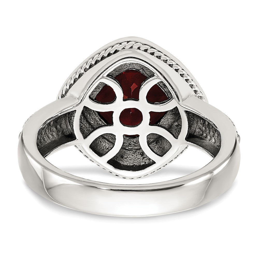 14K/Silver Two Tone Shey Couture Sterling Silver With 14K Accent Antiqued Cushion Bezel Garnet Ring