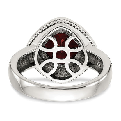 14K/Silver Two Tone Shey Couture Sterling Silver With 14K Accent Antiqued Cushion Bezel Garnet Ring