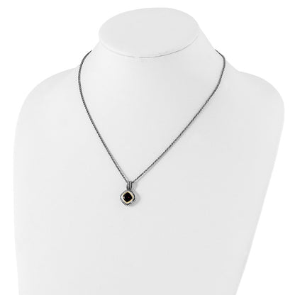 14K/Silver Two Tone Shey Couture Sterling Silver With 14K Accent 18 Inch Antiqued Cushion Bezel Garnet Necklace