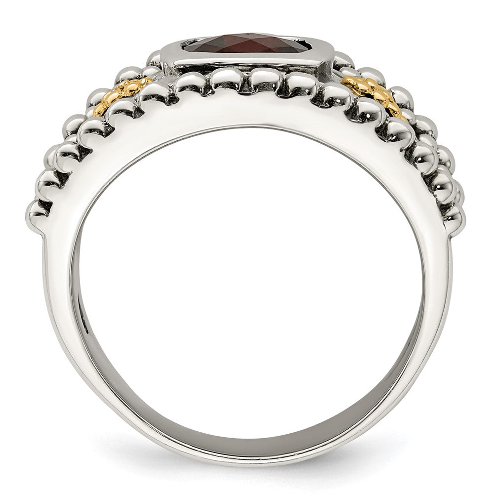14K/Silver Two Tone Shey Couture Sterling Silver With 14K Accent Antiqued Cushion Bezel Garnet Ring