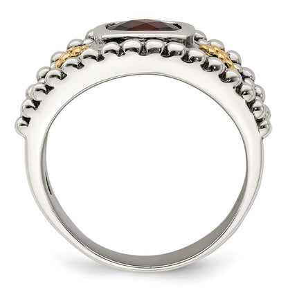 14K/Silver Two Tone Shey Couture Sterling Silver With 14K Accent Antiqued Cushion Bezel Garnet Ring