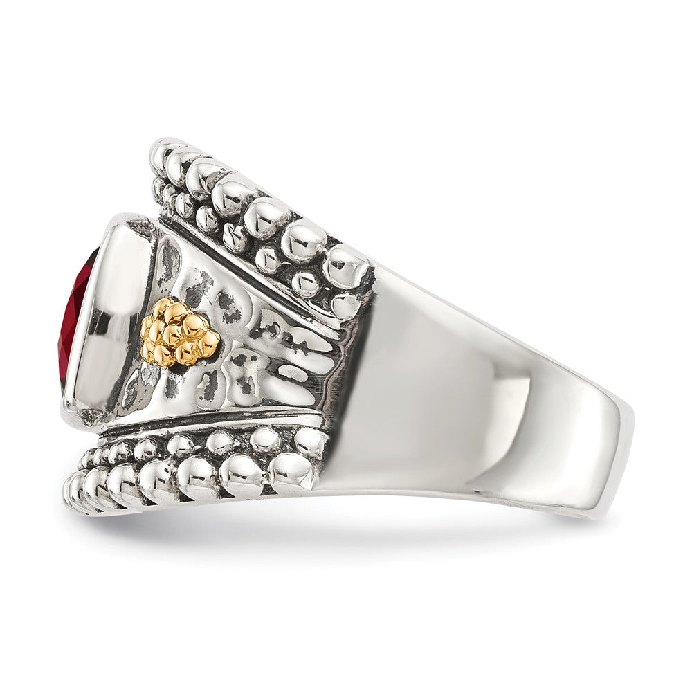 14K/Silver Two Tone Shey Couture Sterling Silver With 14K Accent Antiqued Cushion Bezel Garnet Ring