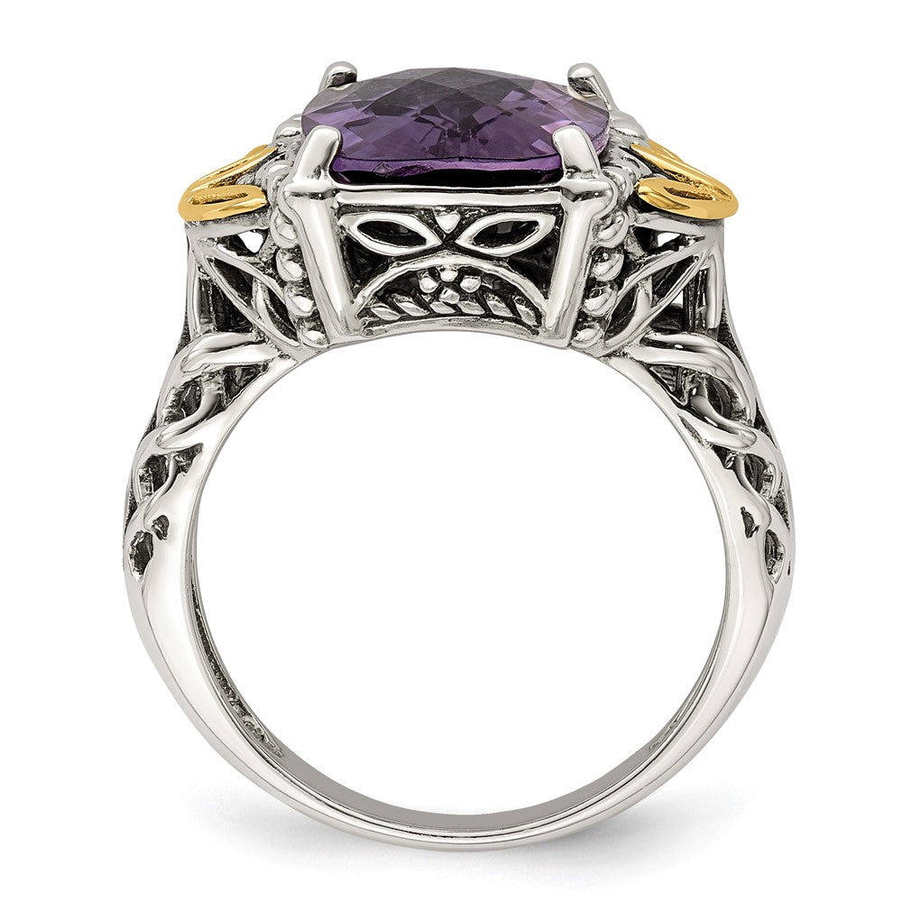 14K/Silver Two Tone Shey Couture Sterling Silver With 14K Accent Antiqued Cushion Amethyst Ring