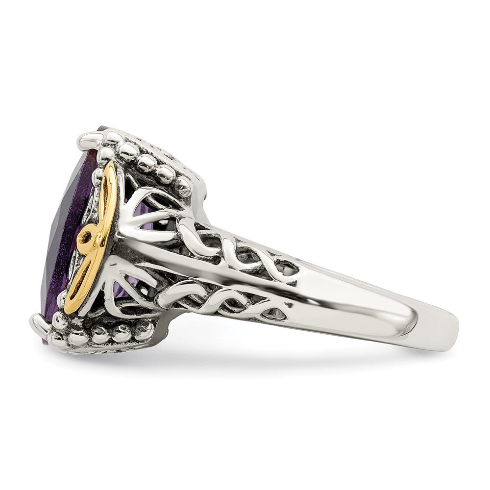 14K/Silver Two Tone Shey Couture Sterling Silver With 14K Accent Antiqued Cushion Amethyst Ring