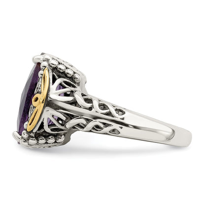 14K/Silver Two Tone Shey Couture Sterling Silver With 14K Accent Antiqued Cushion Amethyst Ring