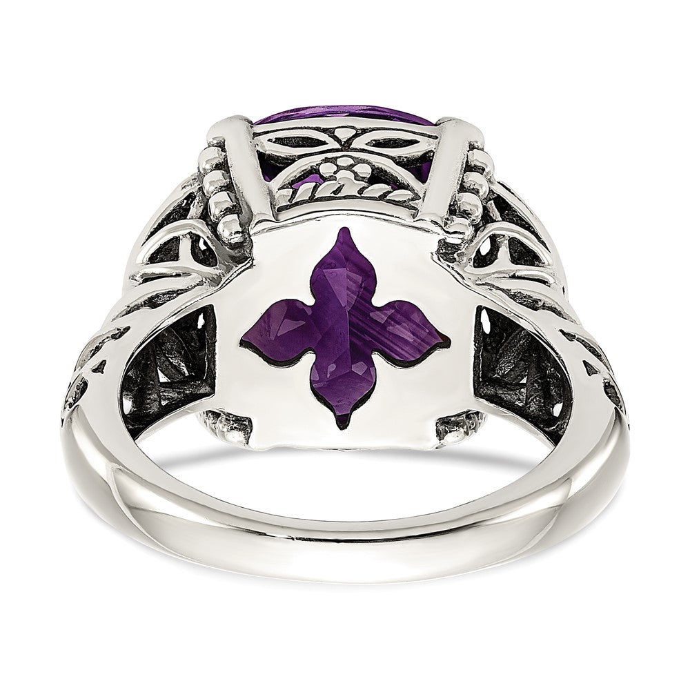 14K/Silver Two Tone Shey Couture Sterling Silver With 14K Accent Antiqued Cushion Amethyst Ring