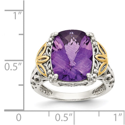14K/Silver Two Tone Shey Couture Sterling Silver With 14K Accent Antiqued Cushion Amethyst Ring
