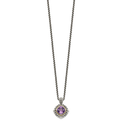 14K/Silver Two Tone Shey Couture Sterling Silver With 14K Accent 18 Inch Antiqued Cushion Amethyst Necklace