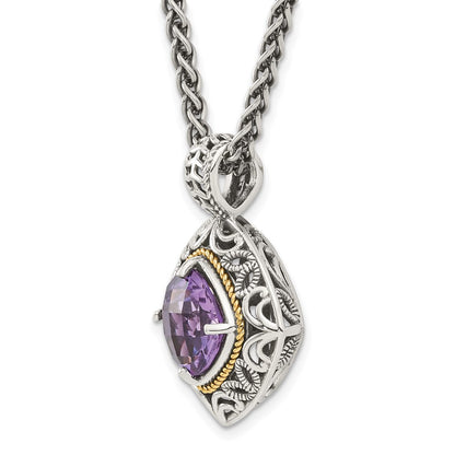 14K/Silver Two Tone Shey Couture Sterling Silver With 14K Accent 18 Inch Antiqued Cushion Amethyst Necklace