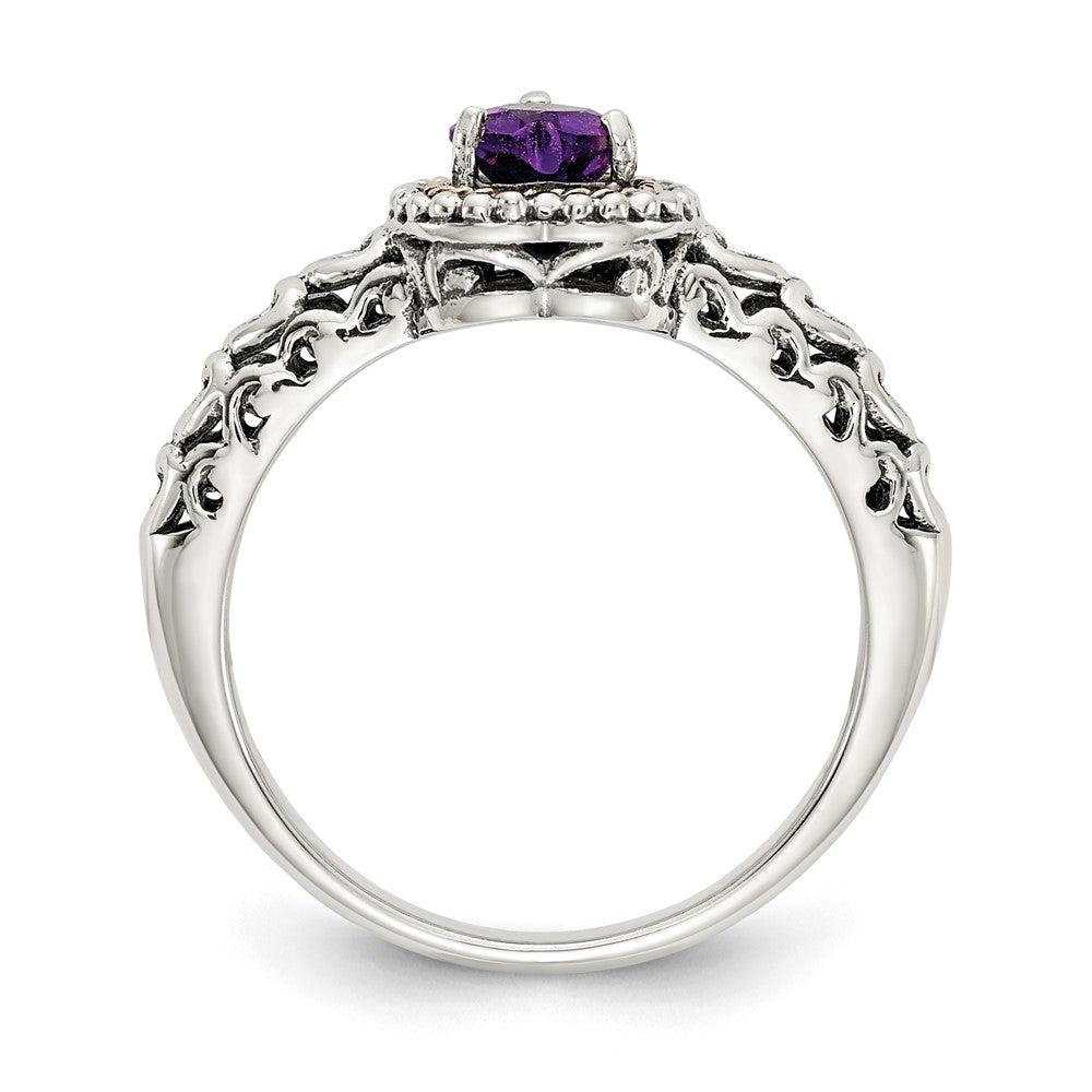 14K/Silver Two Tone Shey Couture Sterling Silver With 14K Accent Antiqued Amethyst Heart Ring